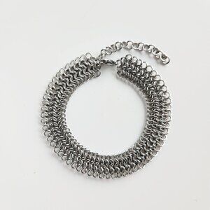 Vintage unique modern medieval dainty silver chain mail bracelet